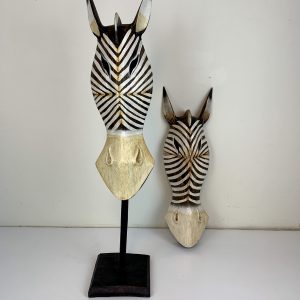 Carved Wood Zebra Mask on Stand
